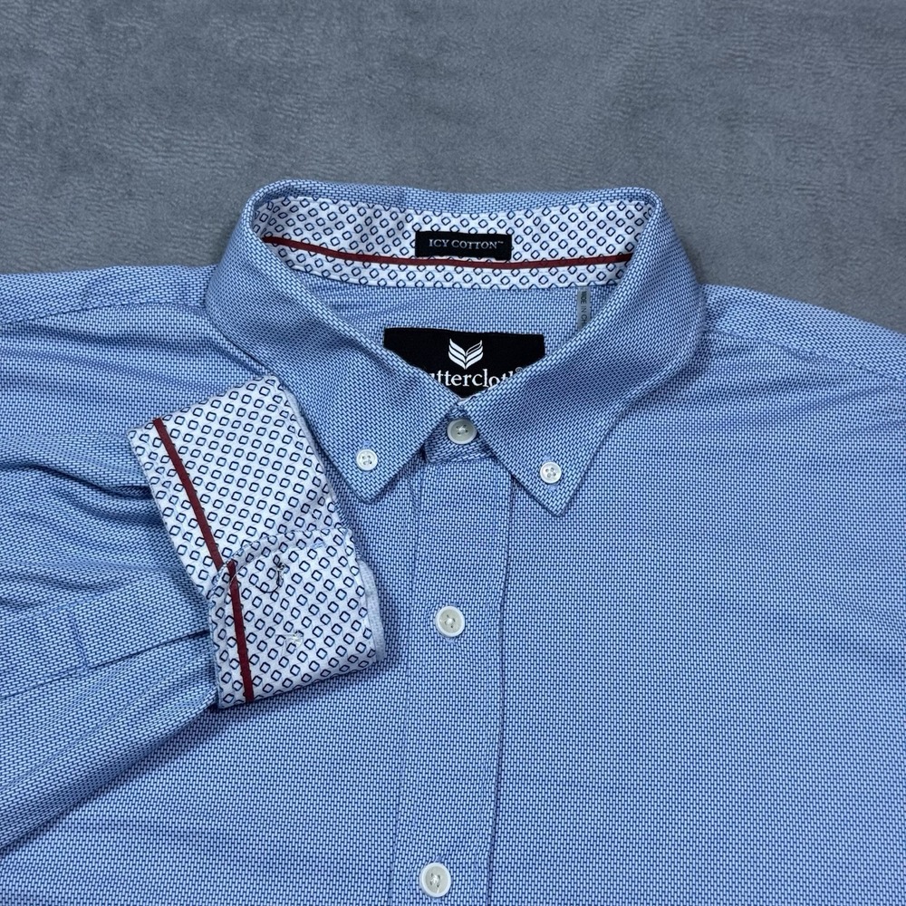 Butter Cloth Shirt Mens XL Blue Geometric ICY Cotton Performance Contrast Cuffs